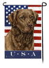 This Chesapeake Bay Retriever Brown USA American Garden Flag is a testament to the beauty of your favorite breed and the American Flag.