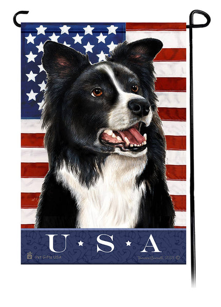 This Border Collie Black & White USA American Garden Flag is a testament to the beauty of your favorite breed and the American Flag.