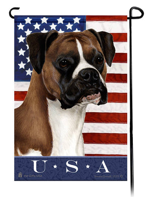 This Boxer Fawn Uncropped USA American Garden Flag is a testament to the beauty of your favorite breed and the American Flag.