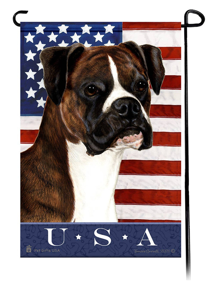 This Boxer Brindle Uncropped USA American Garden Flag is a testament to the beauty of your favorite breed and the American Flag. 